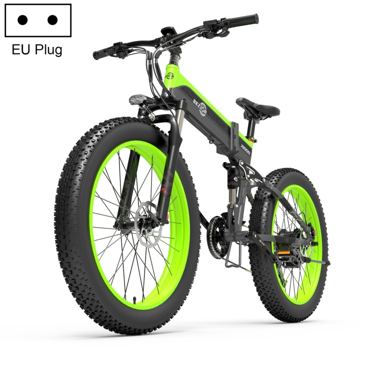 

[EU Warehouse] BEZIOR X1000 12.8AH 1000W Folding Transmission Electric Bicycle with 26 inch Tires, EU Plug(Black Green)