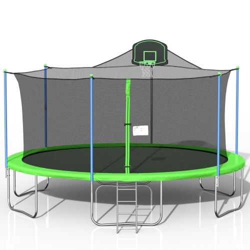 

[US Warehouse] 16FT Outdoor Activity Round Trampoline Bouncing Bed with backboard(Green)
