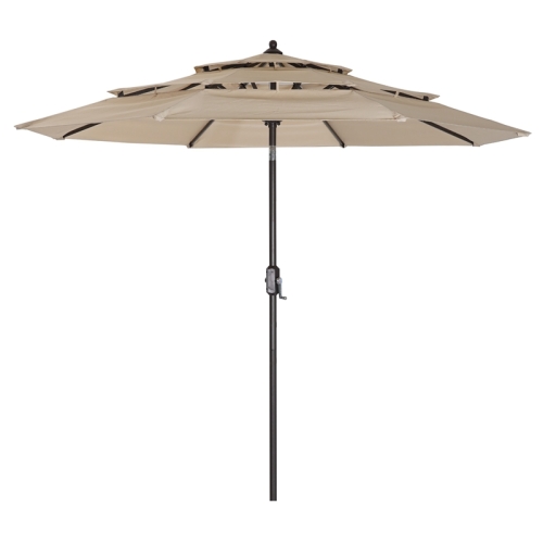 

[US Warehouse] Outdoor Umbrella Patio Table Umbrella with Push Button Tilt & Crank & 8 Ribs, Size: 9FT