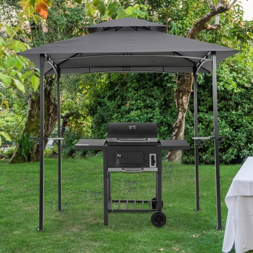 

[US Warehouse] Outdoor Grill Gazebo with Hook & Bar Counters, Size: 8x5FT (Gray)