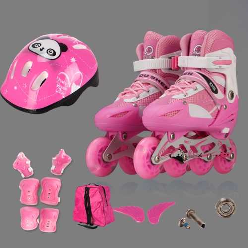 

Oushen Adjustable Full Flash Children Single Four-wheel Roller Skates Skating Shoes Set, Size : L(Pink)