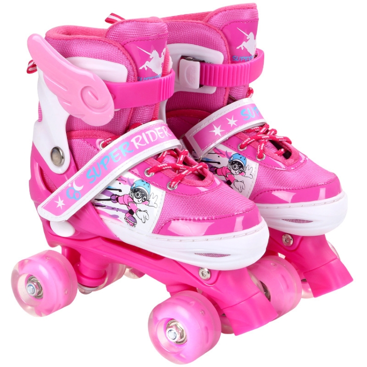 

Adjustable Full Flash Children Double Row Four-wheel Roller Skates Skating Shoes, Size : S(Pink)