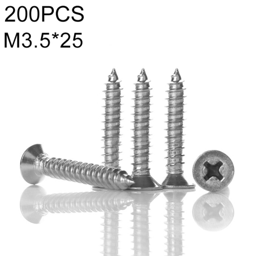 

100 PCS 201 Stainless Steel Cross Countersunk Tapping Thread Screw, M3.5x25