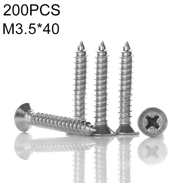 

200 PCS 201 Stainless Steel Cross Countersunk Tapping Thread Screw, M3.5x40