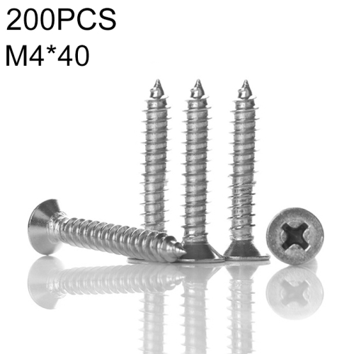 

200 PCS 201 Stainless Steel Cross Countersunk Tapping Thread Screw, M4x40