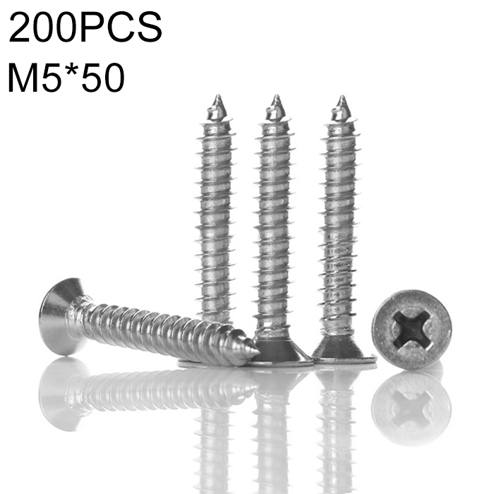 

200 PCS 201 Stainless Steel Cross Countersunk Tapping Thread Screw, M5x50
