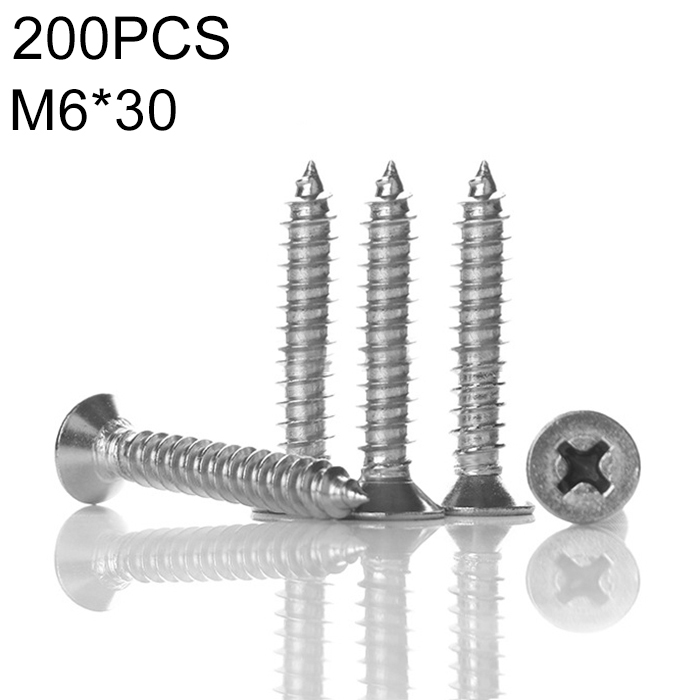 

100 PCS 201 Stainless Steel Cross Countersunk Tapping Thread Screw, M6x30