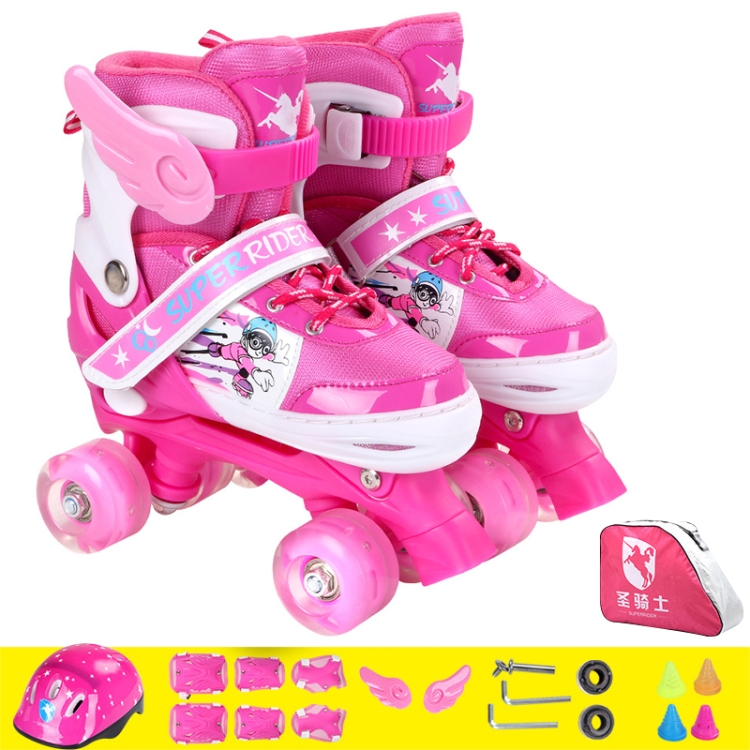 

Adjustable Full Flash Children Double Row Four-wheel Roller Skates Skating Shoes Set, Size : M(Pink)