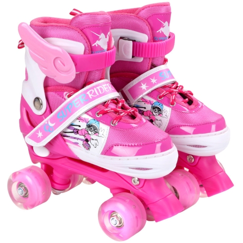 

Adjustable Full Flash Children Double Row Four-wheel Roller Skates Skating Shoes, Size : L(Pink)