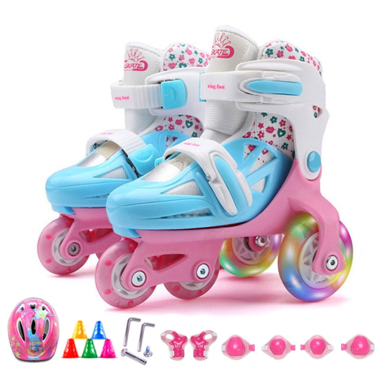 

Adjustable Children Flash Four-wheel Roller Skates Skating Shoes with Protective Clothing, Size : S (Pink)