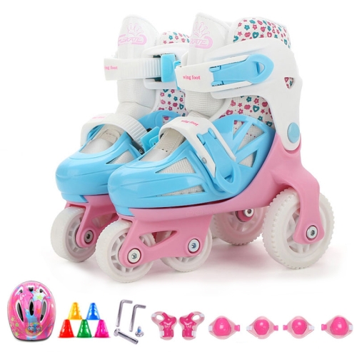 

Adjustable Children Four-wheel Roller Skates Skating Shoes with Protective Clothing, Size : S (Pink)