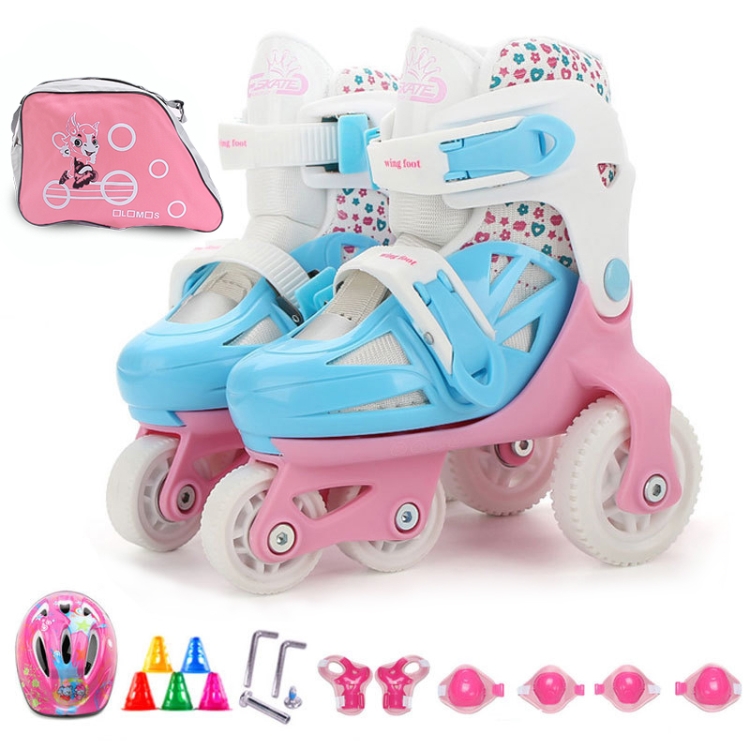 

Adjustable Children Four-wheel Roller Skates Skating Shoes with Protective Clothing + Bag, Size : XS (Pink)