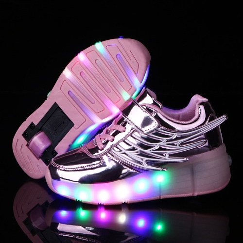 

K02 LED Light Single Wheel Wing Roller Skating Shoes Sport Shoes, Size : 28 (Pink)