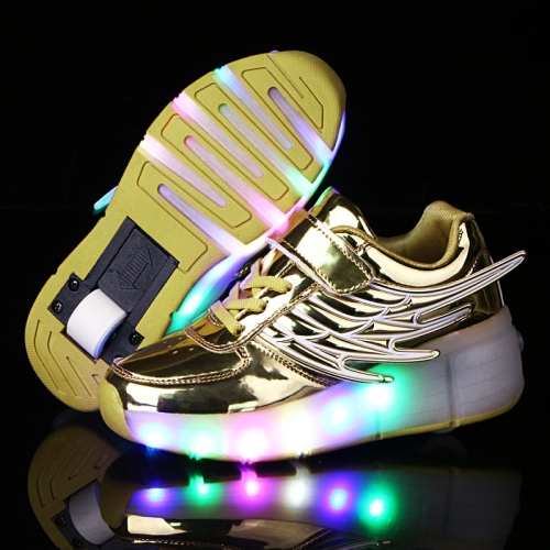 

K02 LED Light Single Wheel Wing Roller Skating Shoes Sport Shoes, Size : 33 (Gold)
