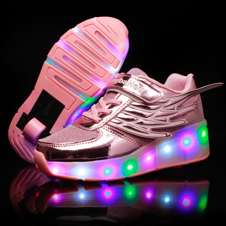 

K03 LED Light Single Wheel Wing Mesh Surface Roller Skating Shoes Sport Shoes, Size : 36 (Pink)
