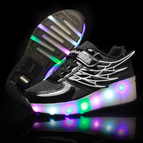 

K03 LED Light Single Wheel Wing Mesh Surface Roller Skating Shoes Sport Shoes, Size : 38(Black)