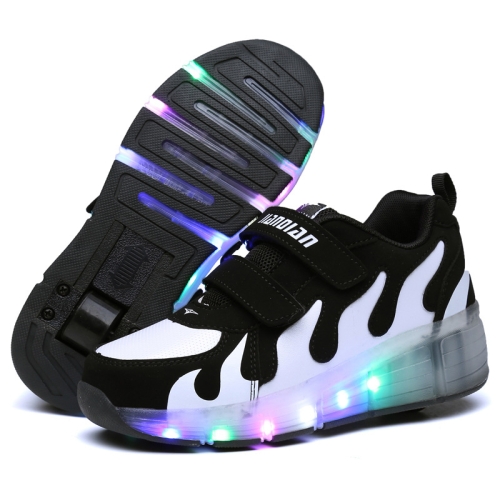 

J30 LED Light Single Wheel Roller Skating Shoes Sport Shoes, Size : 30 (White + Black)