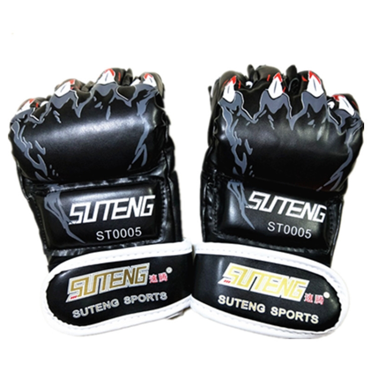 

SUTENG Half Fingers PU Leather Adults Training UFC Boxing Gloves(Black)