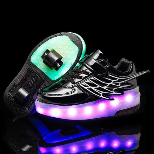 

CD03 LED Rechargeable Double Wheel Wing Roller Skating Shoes, Size : 29 (Black)