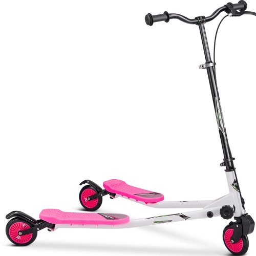 

[US Warehouse] Merax Foldable Three-wheeled Scooter Double Pedal Scooter for Children Over 3 Years Old, with Adjustable Handle, Bearable Weight: 220lbs(Pink)