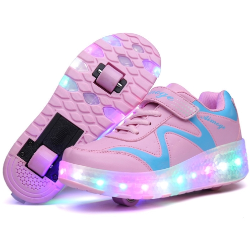 

786 LED Light Ultra Light Rechargeable Double Wheel Roller Skating Shoes Sport Shoes, Size : 33(Pink)