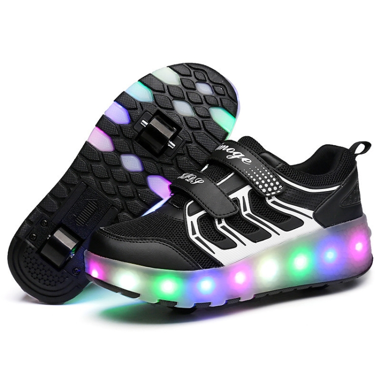 

WS01 LED Light Ultra Light Mesh Surface Rechargeable Double Wheel Roller Skating Shoes Sport Shoes, Size : 43 (Black)