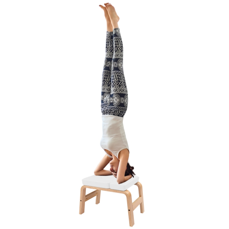 

[US Warehouse] Wooden Yoga Inverted Stool Yoga Stretching Auxiliary Chair Home Fitness Equipment Supplies(White)