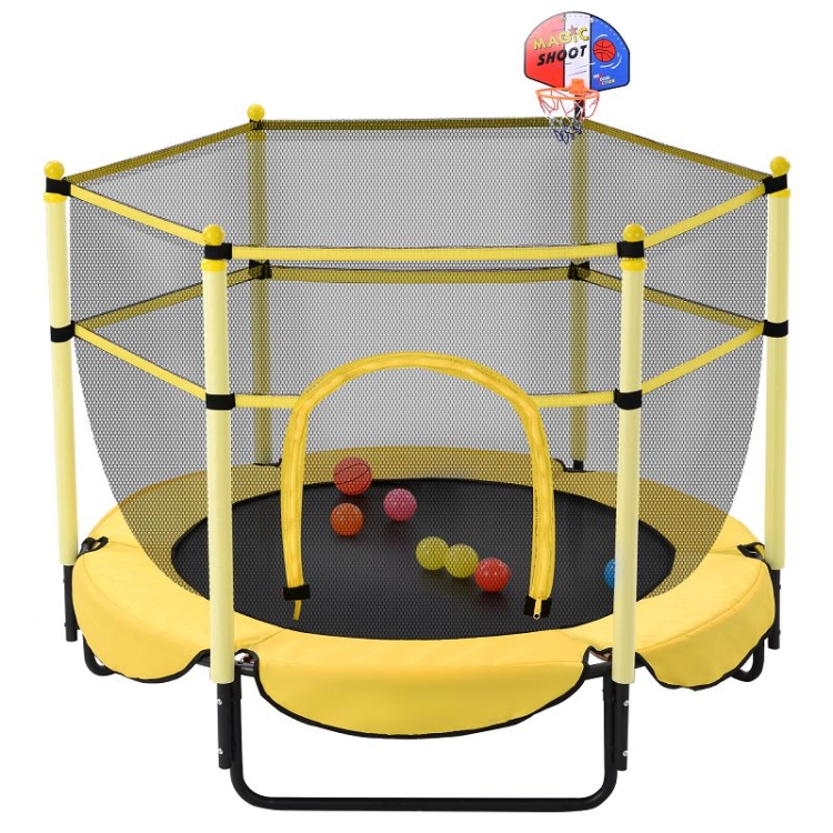 

[US Warehouse] Mini Toddler Trampolines with Basketball Hoop, Size: 5FT (Yellow)