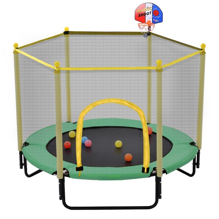 

[US Warehouse] Mini Toddler Trampolines with Safety Enclosure Net & Basketball Hoop, Size: 5FT (Green)