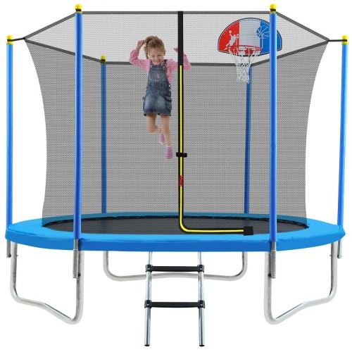 

[US Warehouse] Outdoor Recreational Trampoline with Safety Enclosure Net & Basketball Hoop & Ladder, Size: 8FT