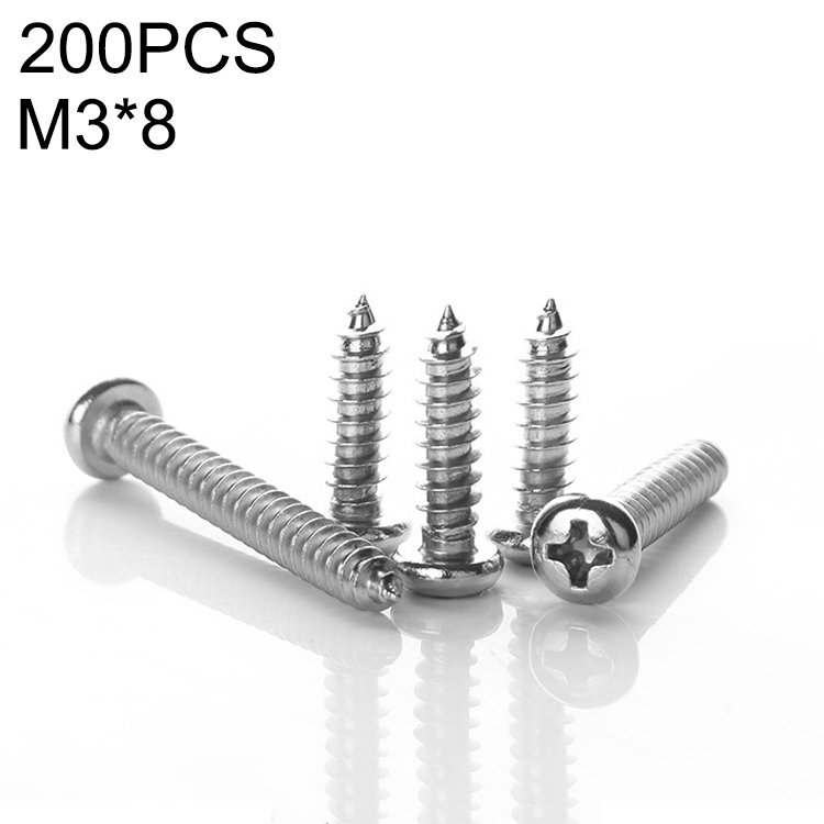 

100 PCS 201 Stainless Steel Cross Round-headed Tapping Thread Screw, M3x8