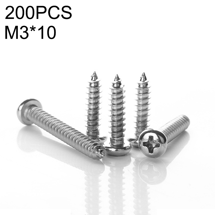 

1000 PCS 201 Stainless Steel Cross Round-headed Tapping Thread Screw, M3x10