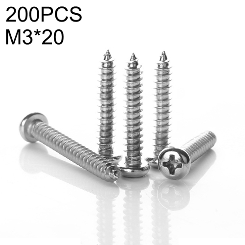 

100 PCS 201 Stainless Steel Cross Round-headed Tapping Thread Screw, M3x20