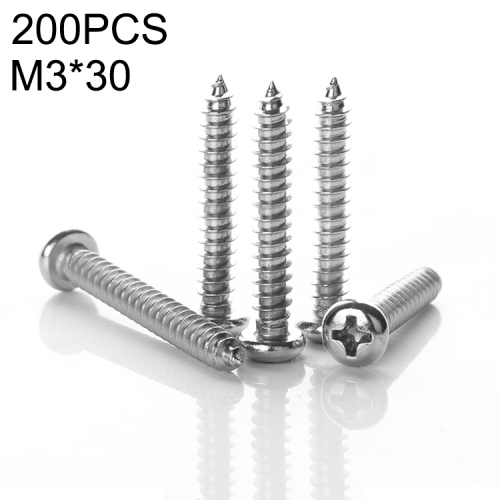 

100 PCS 201 Stainless Steel Cross Round-headed Tapping Thread Screw, M3x30