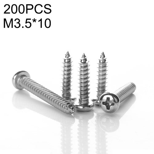 

100 PCS 201 Stainless Steel Cross Round-headed Tapping Thread Screw, M3.5x10