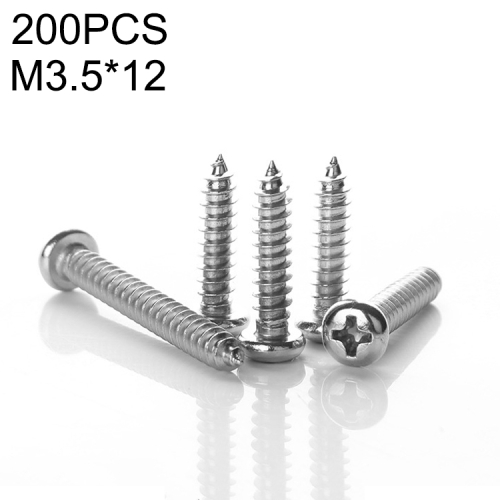 

100 PCS 201 Stainless Steel Cross Round-headed Tapping Thread Screw, M3.5x12