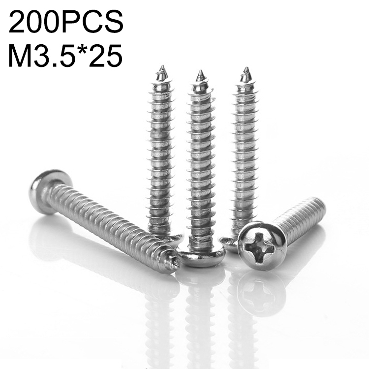 

100 PCS 201 Stainless Steel Cross Round-headed Tapping Thread Screw, M3.5x25