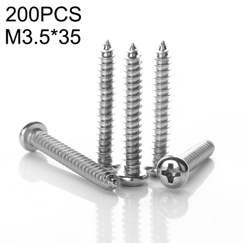 

100 PCS 201 Stainless Steel Cross Round-headed Tapping Thread Screw, M3.5x35