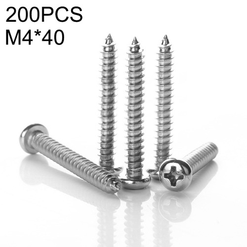 

100 PCS 201 Stainless Steel Cross Round-headed Tapping Thread Screw, M4x40