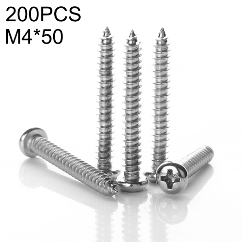 

100 PCS 201 Stainless Steel Cross Round-headed Tapping Thread Screw, M4x50