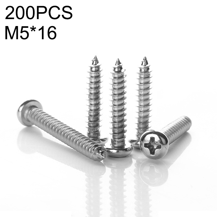 

100 PCS 201 Stainless Steel Cross Round-headed Tapping Thread Screw, M5x16