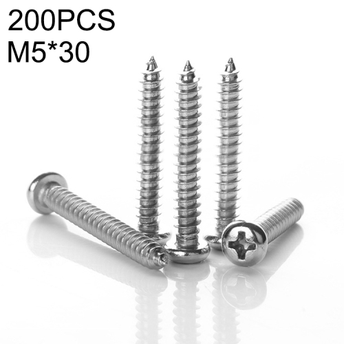 

100 PCS 201 Stainless Steel Cross Round-headed Tapping Thread Screw, M5x30