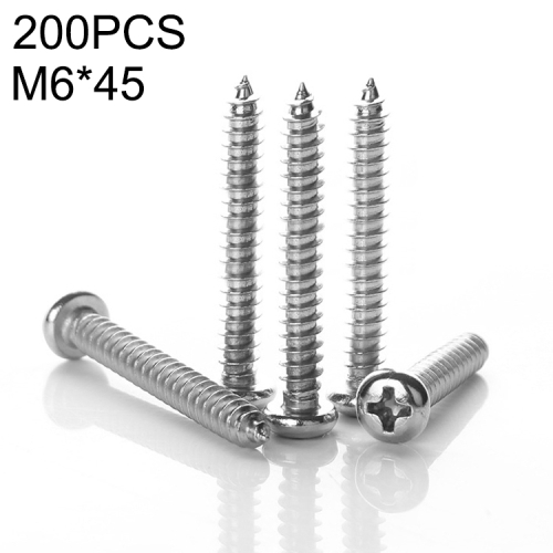 

100 PCS 201 Stainless Steel Cross Round-headed Tapping Thread Screw, M6x45