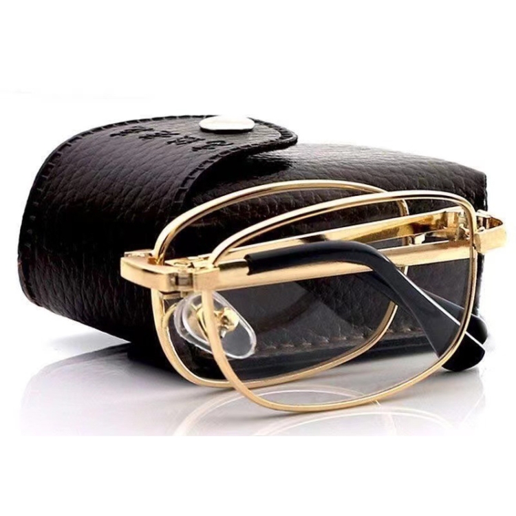 

Folding Anti Blue-ray Presbyopic Reading Glasses with Case & Cleaning Cloth, +2.00D(Gold)