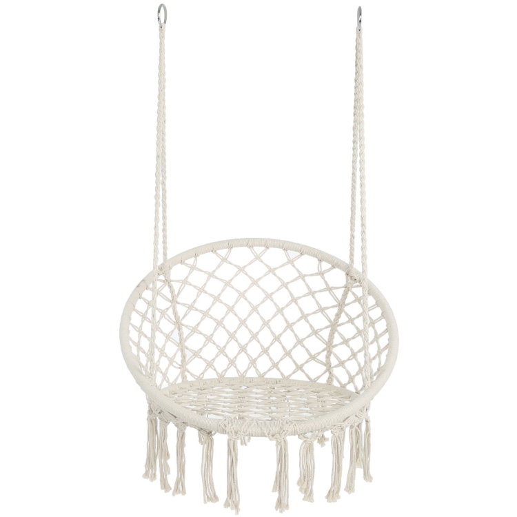 

[US Warehouse] Hanging Cotton Rope Hammock Swing Chairs for Indoor and Outdoor, Max 330 Lbs (Beige)