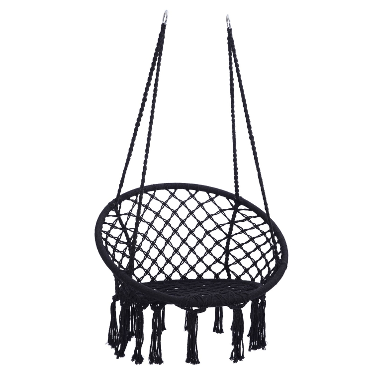 

[US Warehouse] Hanging Cotton Rope Hammock Swing Chairs for Indoor and Outdoor, Max 330 Lbs (Black)