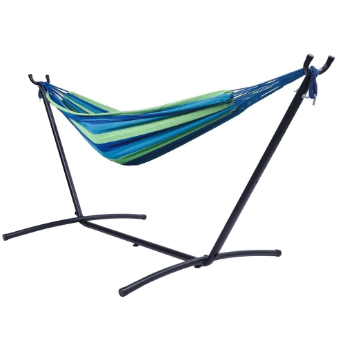 

[US Warehouse] Double Classic Hammock with Carrying Pouch-Powder & Coated Steel Frame, Max 450 Lbs（Blue Green）