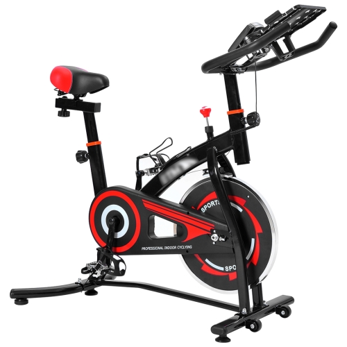 

[JPN Warehouse] CYS280 Indoor Silent Spinning Bike Fitness Bicycle with Adjustable Seat / Handle & Beverage Holder & Mobile Phone / Tablet PC Holder & Mat & LCD Monitor(Black Red)