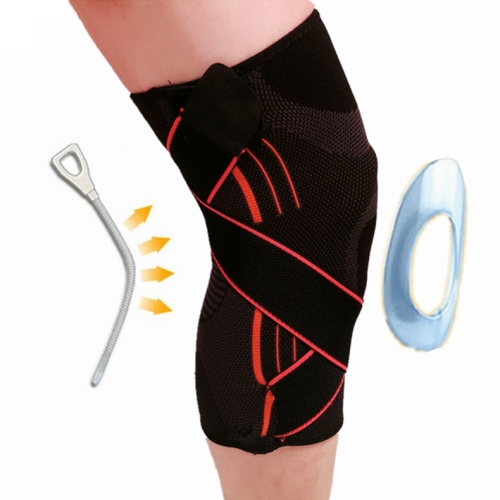 

Sports High Elastic Shockproof Non-slip Silicone Knee Support Guards with Pressure Strip Size: L