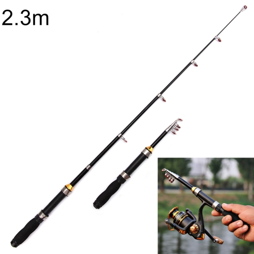 

37cm Portable Telescopic Sea Fishing Rod Mini Fishing Pole, Extended Length : 2.3m, Black Tube-type Reel Seat